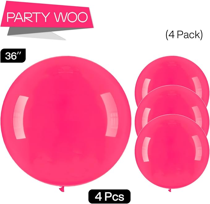 PartyWoo Hot Pink Balloons 4pcs Magenta Fuchsia Color 36 Inch | Balloons - Image 3