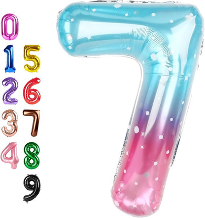 Number Balloons 7 Balloon for 7 Birthday Decorations, 40 inch Blue and Pink | by Enyeopd