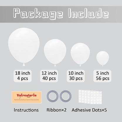 Voircoloria 130pcs White Party Balloons Garland Arch Kit, 18 12 10 5 Inch | - Image 2