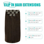 SURNEL Clip in Hair Extensions Real Human Hair 6pcs 18inch 120g Dark Brown Clip in Hair Extensions (#2,18'')