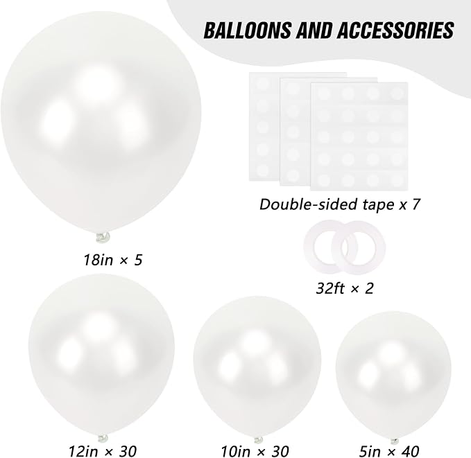 RUBFAC Pearl White Balloons Different Sizes 105pcs 5/10/12/18 Inches - Image 2