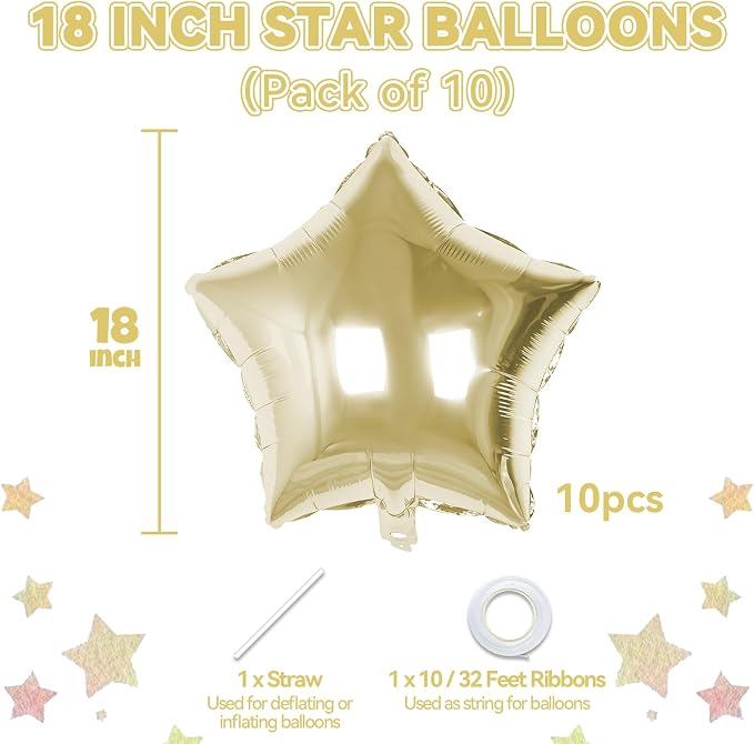 Gold Star Foil Balloons, 18 Inch Metallic Gold Balloons - Image 2