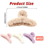 VinBee 4 PCS Faux Fur Hair Clips Large Plush Hair Catch Barrette Jaw Clamp for Women Girls Half Bun Hairpins for Thick Hair Cute Claw Clips Hair Accessories (4.5 Inch)