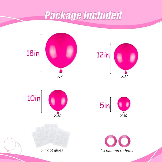 104pcs Hot Pink Balloon Garland Arch Kit Assorted Sizes 18/12/10/5 Inch | Dark - Image 2