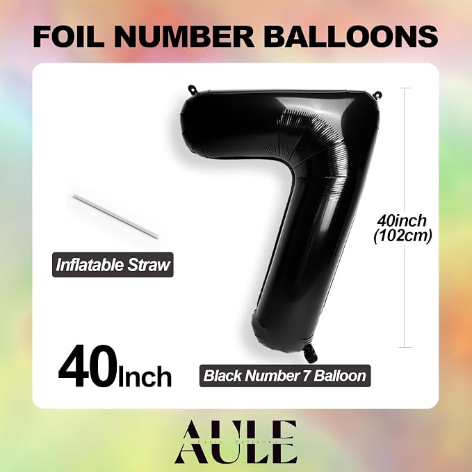 AULE 40 Inch Black Number Balloon 7 Foil 0-9 Birthday Big Numbers | Birthday - Image 5