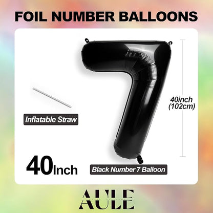 AULE 40 Inch Black Number Balloon 7 Foil 0-9 Birthday Big Numbers | Birthday - Image 5