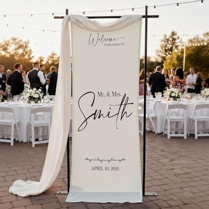 Wedding Welcome Sign Banner Personalized Custom Name Linen Fabric Wedding by Custom