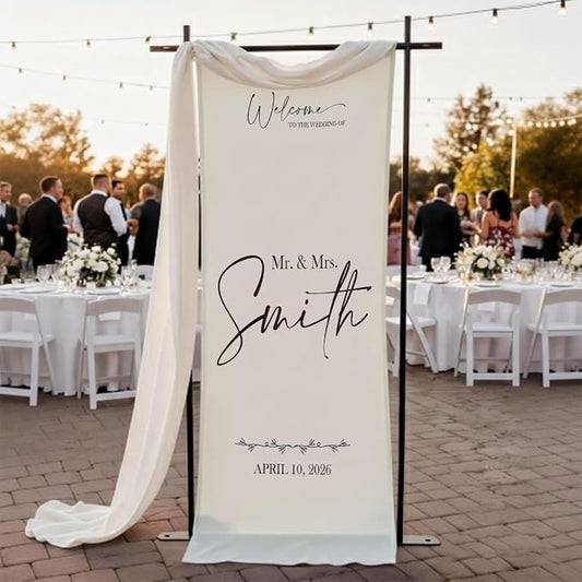 Wedding Welcome Sign Banner Personalized Custom Name Linen Fabric Wedding by Custom