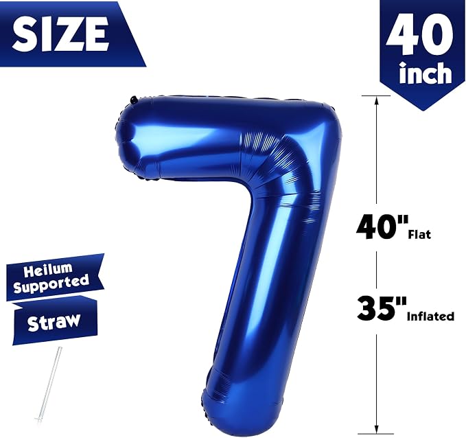 40 Inch Night Blue Number 7 Balloon, 7th Blue Birthday Party Decorations | 40 - Image 5