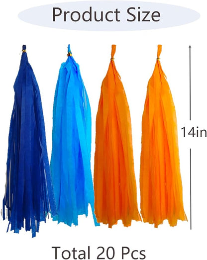 Blue and Orange Tassel Garland，Tissue Tassel Banner - Image 2