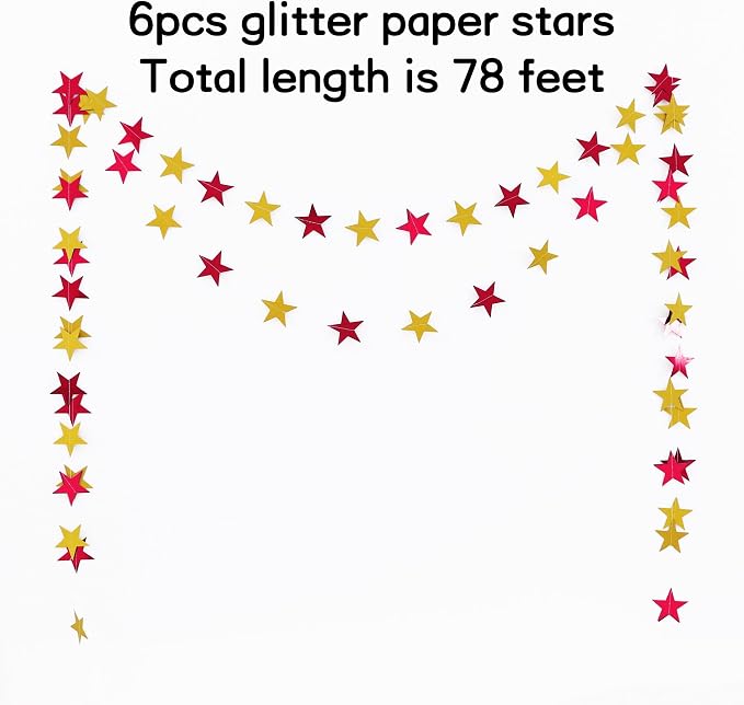 BEISHIDA Gold Red Star Garland Decor Twinkle Star Banner Backdrop 2026 - Image 2