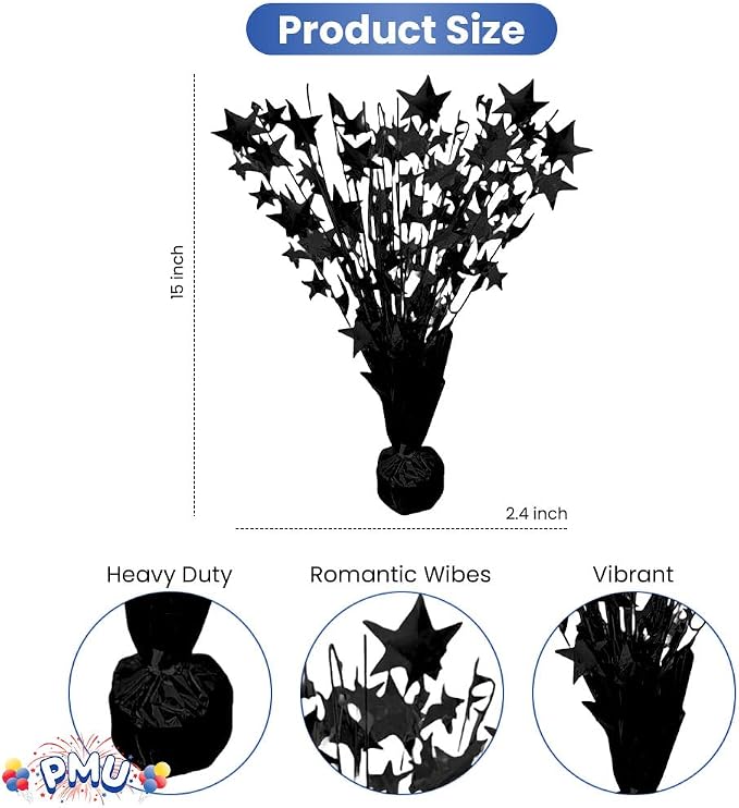 PMU 12 Pack Bursting Star Metallic Foil Spray Centerpiece- Metallic Black - Image 3