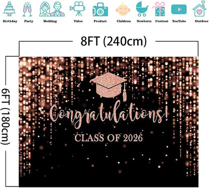 Mocsicka Class of 2026 Backdrop Rose Gold Glitter Bokeh Graduation Party - Image 4