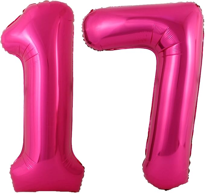 40 Inch Hot Pink 17 Number Balloons Giant 17 Balloons Hot Pink Birthday 17 by LHOAVWE