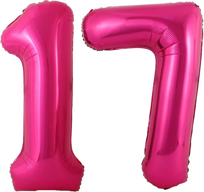 40 Inch Hot Pink 17 Number Balloons Giant 17 Balloons Hot Pink Birthday 17 by LHOAVWE