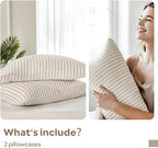 JELLYMONI 100% Natural Cotton Striped King Pillowcases Set, 2 Pack White with Thin Gray Vertical Stripes Pattern Printed Pillow Covers with Envelope Closure (Pillows are not Included)