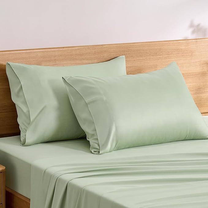 TOSMO Luxury Pillow Case Set of 2 - Cooling Viscose Derived from Bamboo, Oeko-TEX, Breathabl Silky Soft Pillow Cases with Envelope Closure (Queen, Light Green)