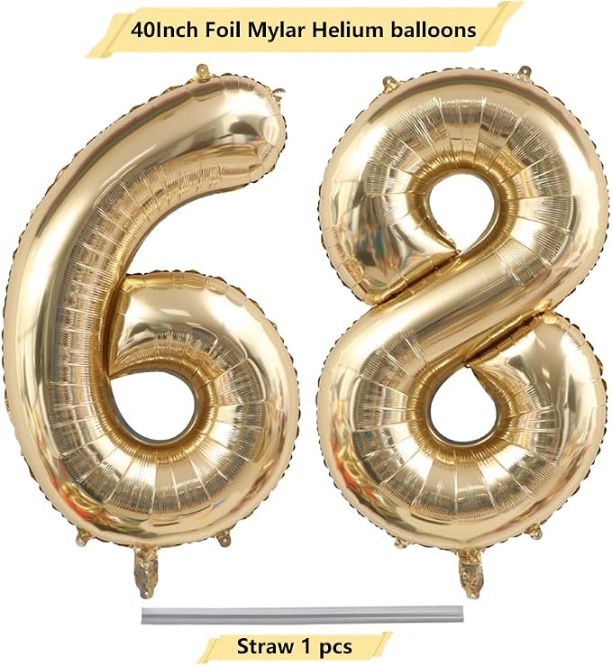 Light Gold Number 68 Foil Balloons 40 Inch White Gold 68 Mylar Balloon | 68th - Image 4