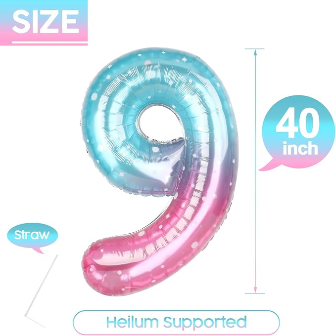 9 Balloon - Starry Sky Birthday Number Balloons, 40 Inch Party Decorations | - Image 5