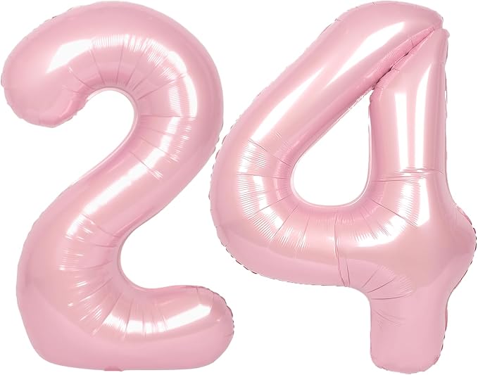 SUWEN 40 Inch Large Pink 24 Number Balloons Big Foil Helium Number Balloons 0-9 by SUWEN