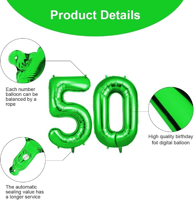OFFCUP 40 Inch Green Number 50 Balloon - Image 3