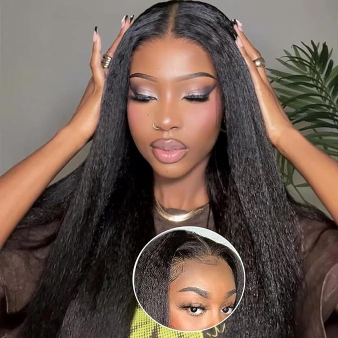 YIROO V Part Wig Yaki Straight Human Hair Wigs for Black Women Upgrade Upart Wig No Leave Out 12A Glueless Kinky Straight 18 Inch