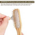 Hair Brush Set for Women & Men, Natural Bamboo Bristles Wet Dry Flat Paddle Detangling Bamboo Brushes Fit All Types Hair, Brush Cleaner Tool included - 3 Pack