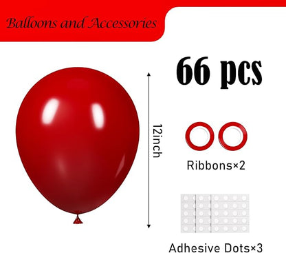 Voircoloria 66pcs Ruby Red Dark Red Latex Party Balloons, 12inch | - Image 2