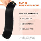 XDhair Black Clip In Hair Extensions Human Hair120g 20 Inch 6Pcs Clip in Hair Extensions Straight Natural Hair (#1,20Inch)
