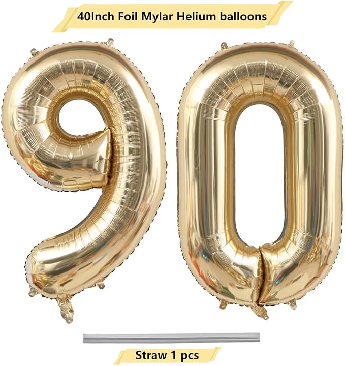 Light Gold Number 90 Balloon 40in White Gold 90 Foil Mylar Digital Balloon | - Image 4