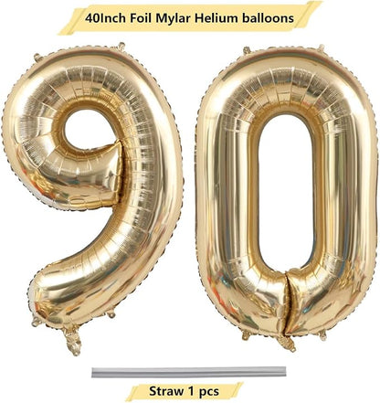Light Gold Number 90 Balloon 40in White Gold 90 Foil Mylar Digital Balloon | - Image 4