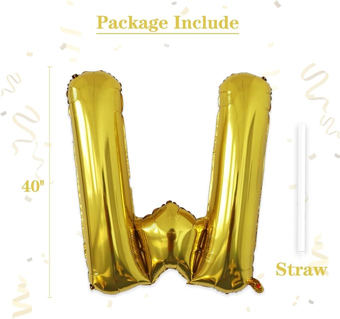VHUWE 40 inch Gold Letter W Balloon, Big Size Alphabet Foil Mylar Helium - Image 2
