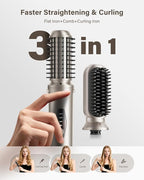 Cordless Hair Straightener Brush, 2 in 1 Curling & Straightening Brush with 200 Million Negative Ions, Mini Travel Hot Straightener Comb for Women, Fast Heating & Dual Voltage