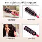 Hair Brushes for Women - Self Cleaning Blow Dryer Brush Detangler Round Brush Roller Retractable Travel Hairbrush Pink Birthday Gifts