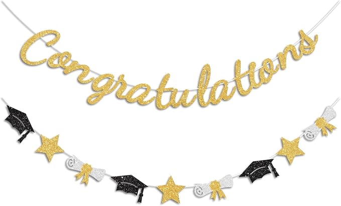 Congratulations Banner Gold Graduation Decorations Class of 2026 Prestrung by Vofrise