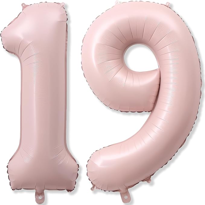 Pastel Pink 19 Balloon Number for Girls, Big Light Blush Pink Foil 1 & 9 Helium by KAINSY