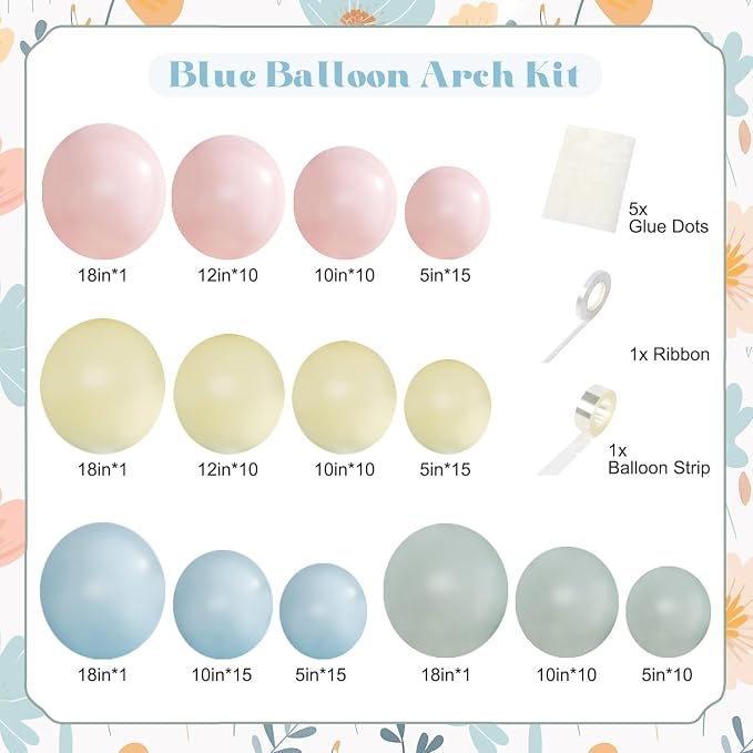 Pink Blue Yellow Pastel Balloon Arch Kit - Image 5
