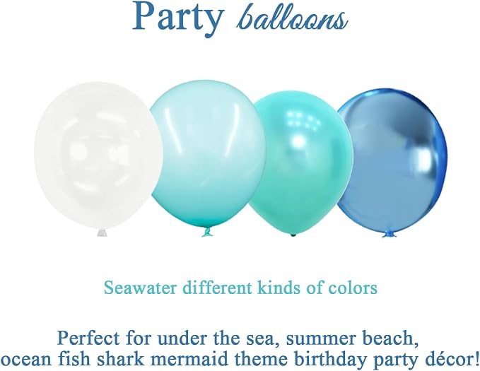 Teal Turquoise Blue Clear Balloons Different Size, Under the Sea Party - Image 3