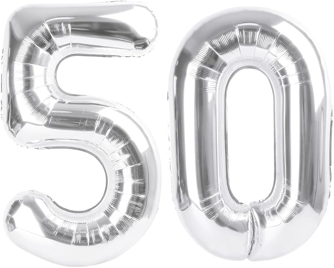 Number 50 Balloons 40 Inch Silver 50 Balloon by Mluchee