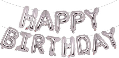 PIGETALE Silver Happy Birthday Balloons Banner, 16 Inch 3D Aluminum Foil by welcomePIGETALE