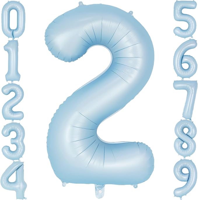 Light Blue Number 2 Balloon, 40 Inch Big Large Foil Number Balloons, Giant by AIQINHU