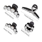 Mehayi 4 PCS Large Black Pearl Hair Claw Clips for Women Girls, Hair Barrette Clamps for Thick Thin Hair, Fashion Hair Accessories Headwear Styling Tools for Party Wedding