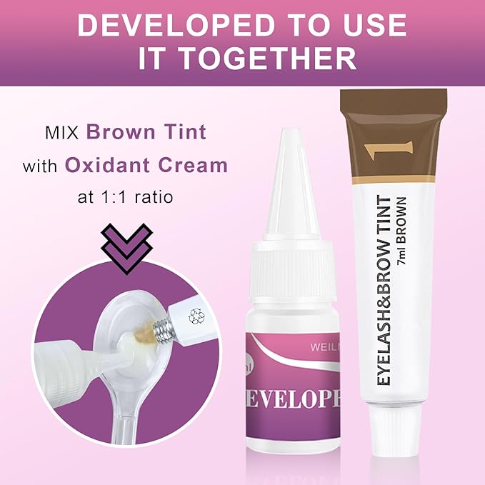 Eyelash & Eyebrow Color Kit, Professional Instant Lash & Brow Color Kit, Easy to Use with Natural Results, DIY Hair Coloring Eye Brow & Eye Lash Set for Beginner Salon Beauty 7ml (Brown/Light Brown)