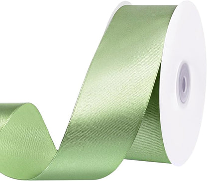 woric Sage Green Satin Ribbon 1 1/2 Inch 60 Yards | Single Face Light Green by woric