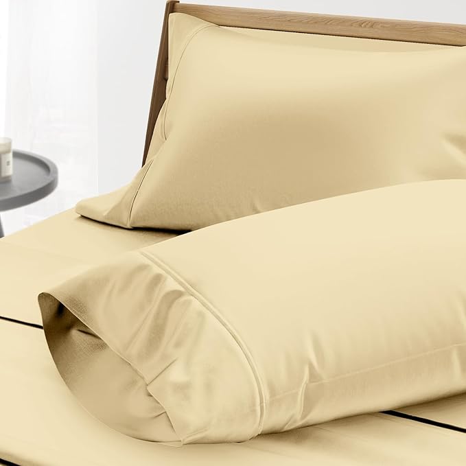 THREAD SPREAD 100% Egyptian Cotton Pillow Cases - 1000 Thread Count Queen/Standard Size Set of 2, Soft & Breathable Extra Long Staple Sateen Weave Cotton Pillow Covers for Bed - Sand