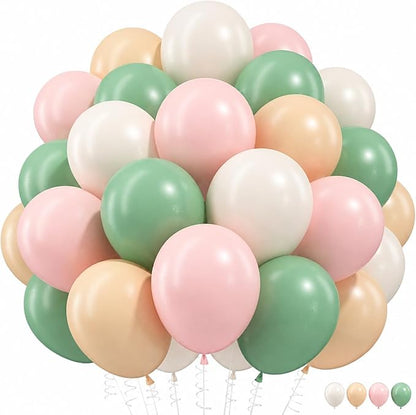 Pink and Green Balloons, 12 Inch Sage Green Pink Sand White Balloons by Froova