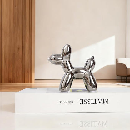 Notakia Silver Balloon Dog Ceramic Statue, Handmade Small Modern Animal Figurine - Image 6
