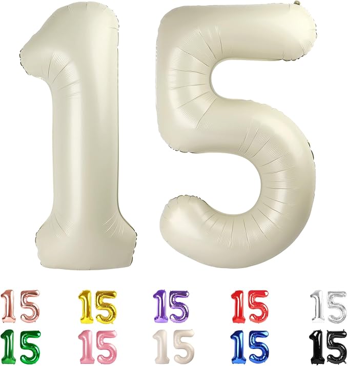 15 Balloon Numbers 40Inch for 15th Year Old Birthday Decorations, Cream | 40In by Mluchee