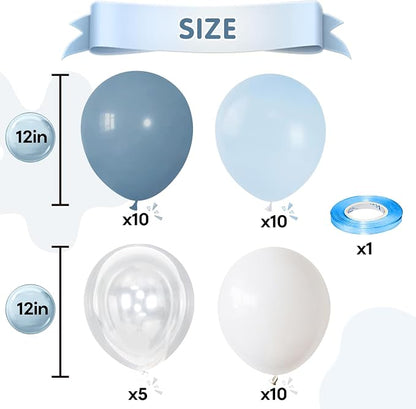 Dusty Blue Balloon, 12 inch Blue White Clear Balloon, Light Blue Macaron Blue - Image 2