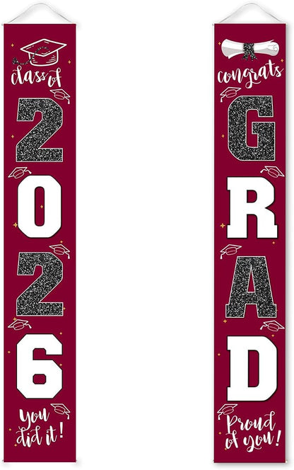 Graduation Decorations 2026 Banner Porch Sign Maroon Burgundy Red by ATFUNSHOP